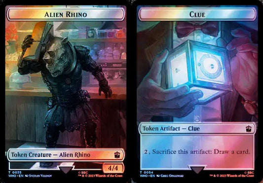 Alien Rhino (0035) // Clue (0054) Double-Sided Token - Surge Foil