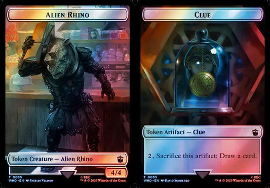 Alien Rhino (0035) // Clue (0055) Double-Sided Token - Surge Foil