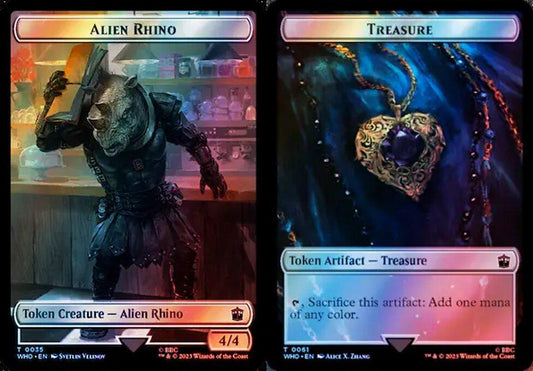 Alien Rhino (0035) // Treasure (0061) Double-Sided Token - Surge Foil