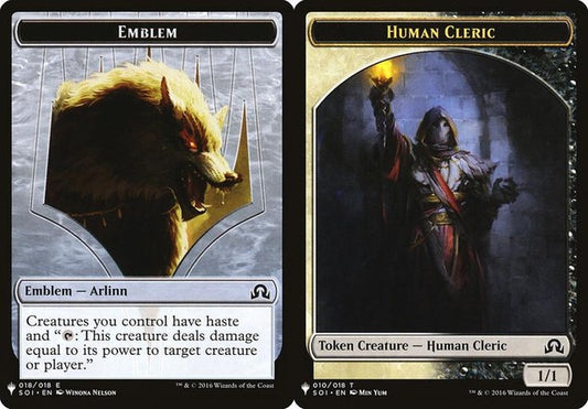 Arlinn, Embraced by the Moon Emblem (018) // Human Cleric (010) Double-Sided Token (PLST)