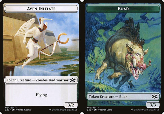 Aven Initiate (004) // Boar (015) Double-Sided Token - Foil