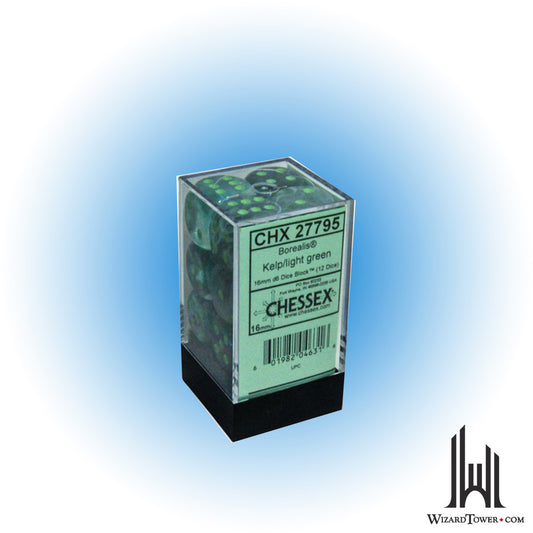 Dice Set - Borealis Kelp / Light Green Luminary 16mm d6 12ct
