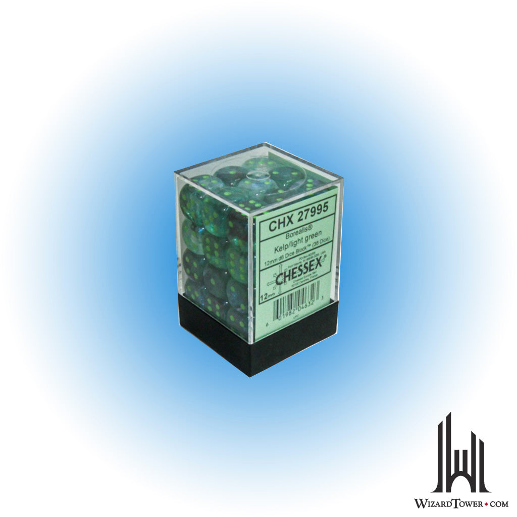 Dice Set - Borealis Kelp / Light Green Luminary 12mm d6 36ct