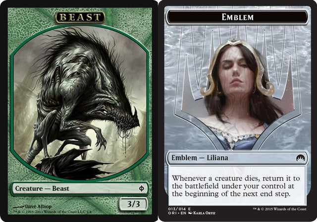 Beast (001) // Liliana, Defiant Necromancer Emblem (013) Double-Sided Token (PLST)