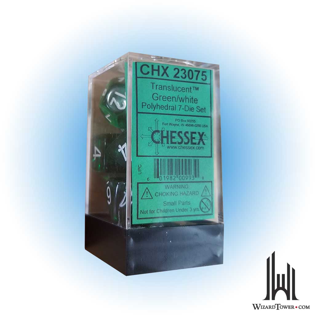 Dice Set - Translucent Green / White 7ct