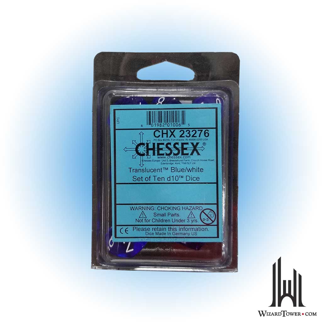 Dice Set - Translucent Blue / White d10 10ct