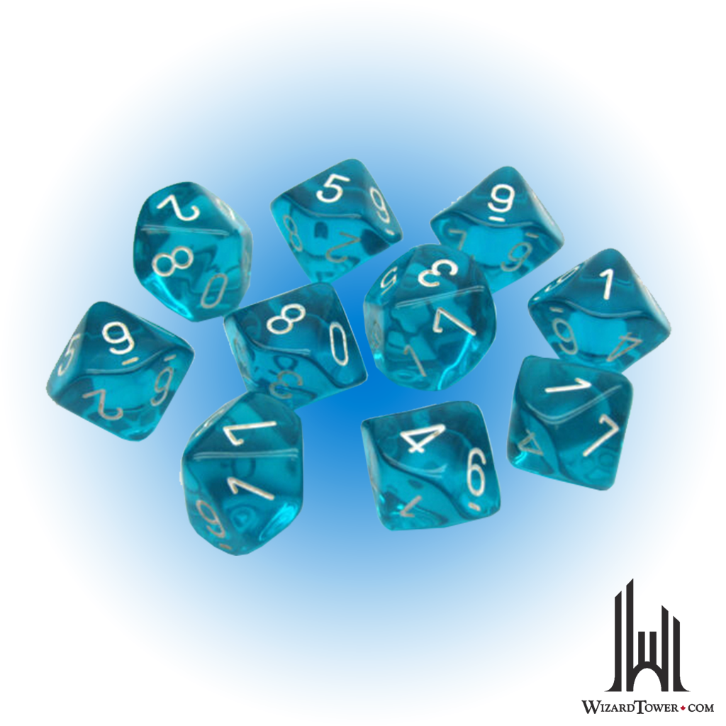 Dice Set - Translucent Teal / White d10 10ct