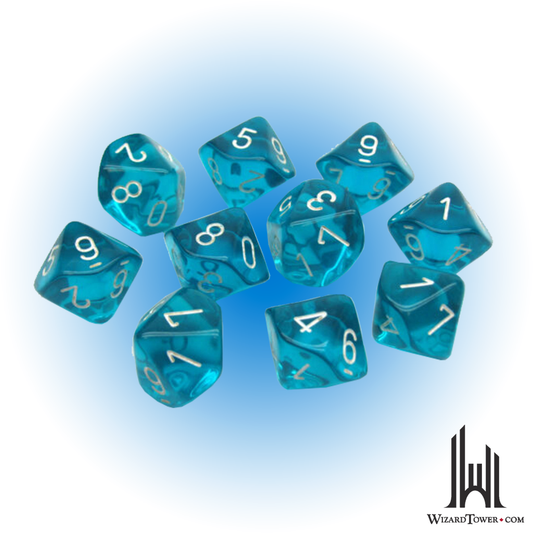 Dice Set - Translucent Teal / White d10 10ct