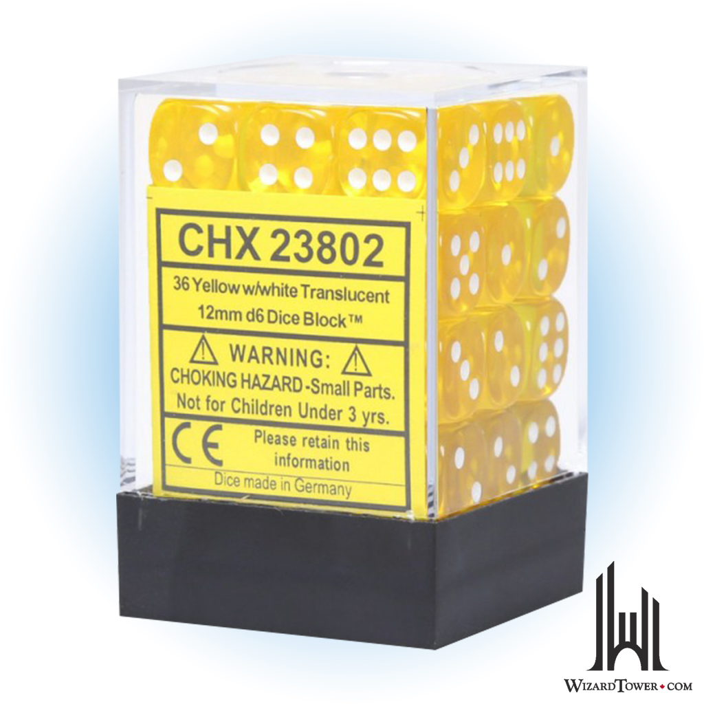 Dice Set - Translucent Yellow / White 12mm d6 36ct