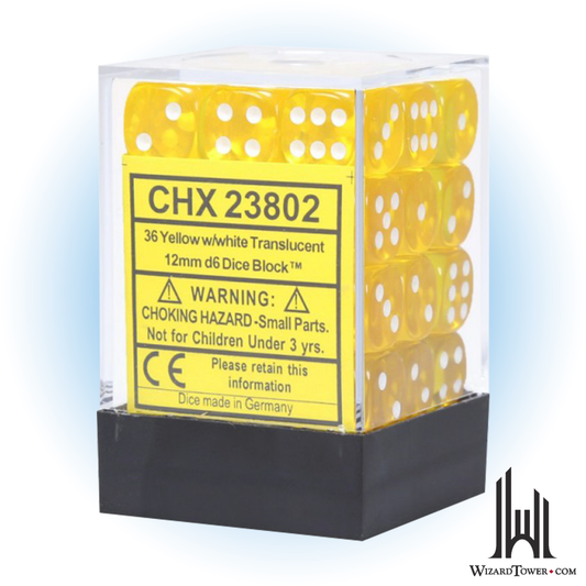Dice Set - Translucent Yellow / White 12mm d6 36ct