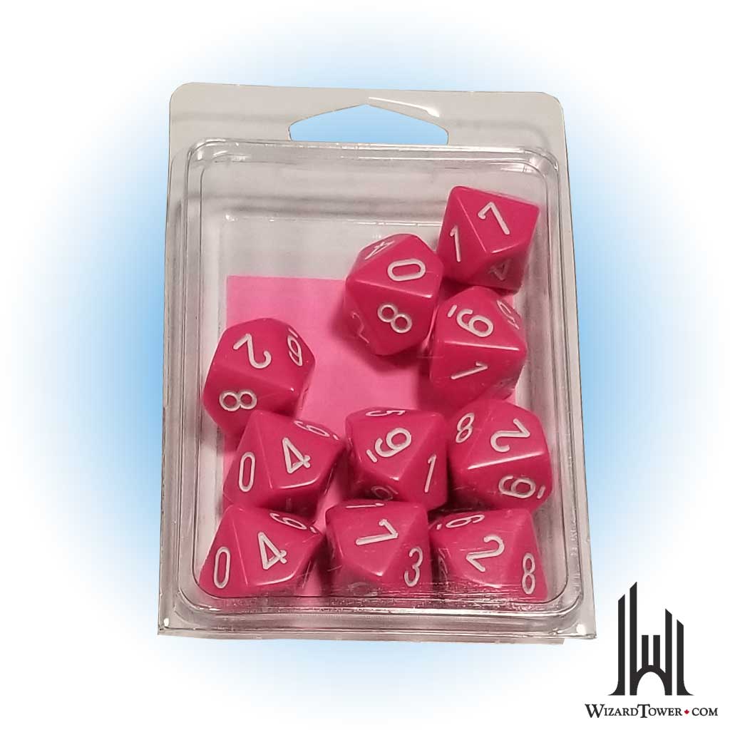 Dice Set - Opaque Pink / White d10 10ct