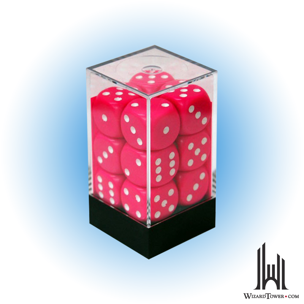 Dice Set - Opaque Pink / White 16mm d6 12ct