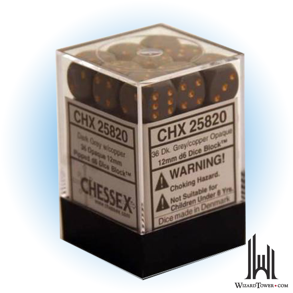 Dice Set - Opaque Dark Grey / Copper 12mm d6 36ct