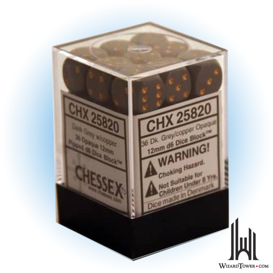 Dice Set - Opaque Dark Grey / Copper 12mm d6 36ct