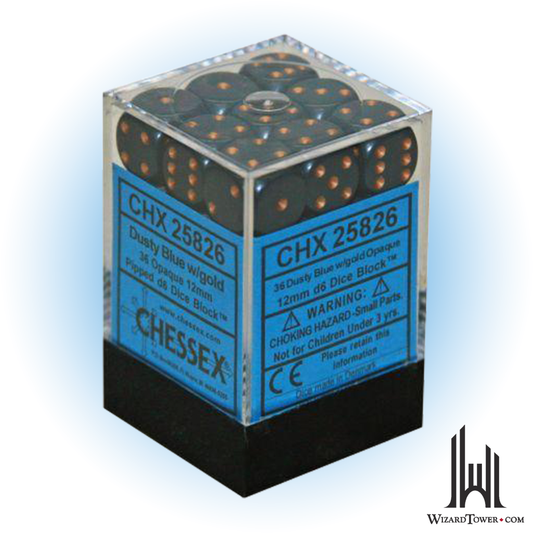 Dice Set - Opaque Dusty Blue / Gold 12mm d6 36ct