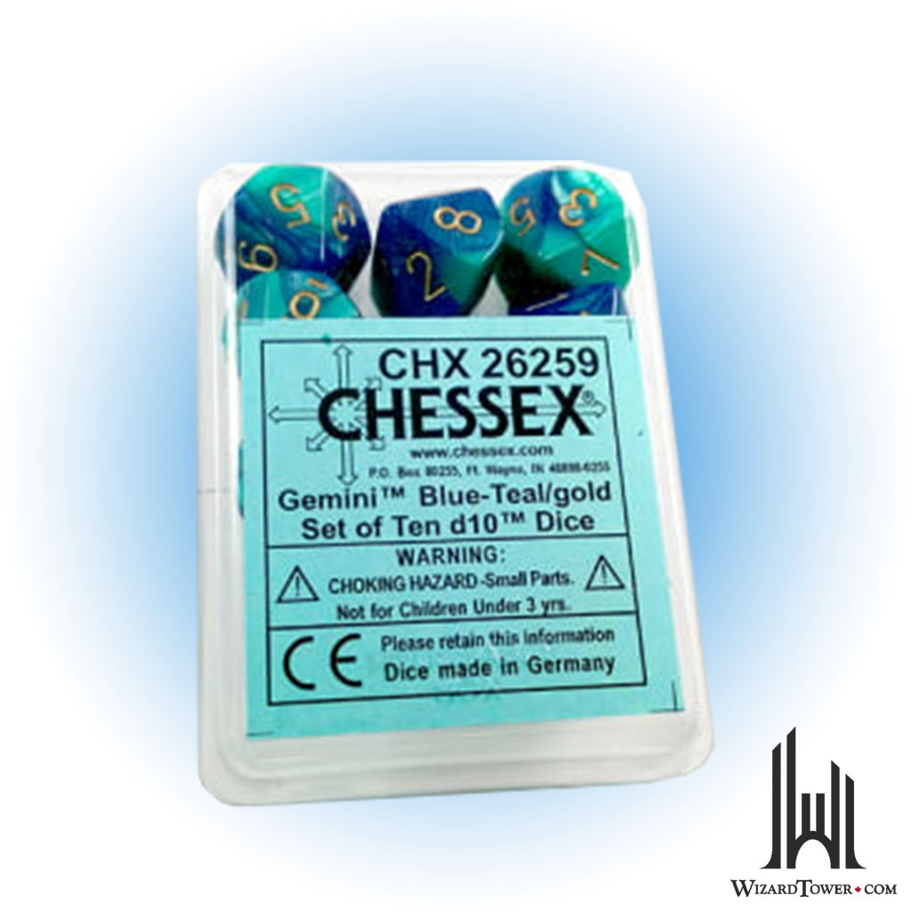 Dice Set - Gemini Astral Blue-Teal / Gold d10 10ct