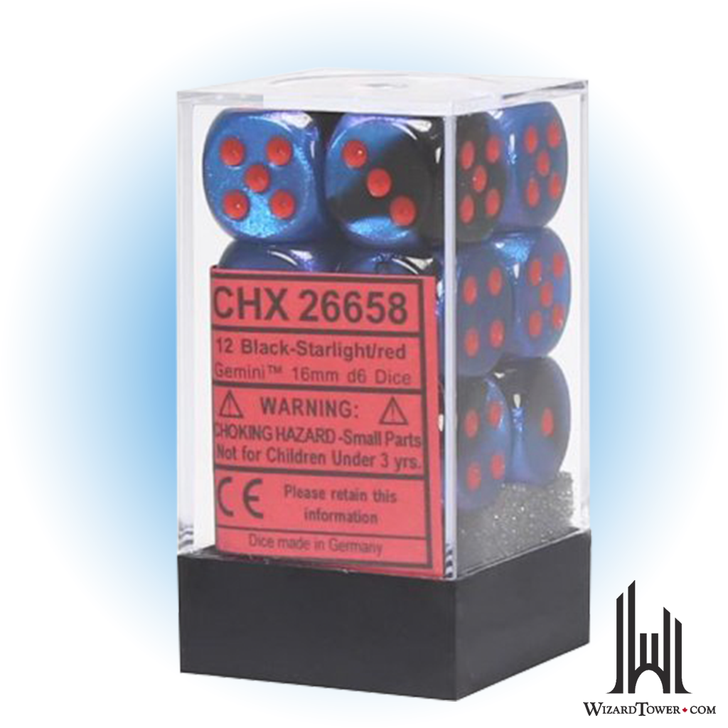 Dice Set - Gemini Black-Starlight / Red 16mm d6 12ct