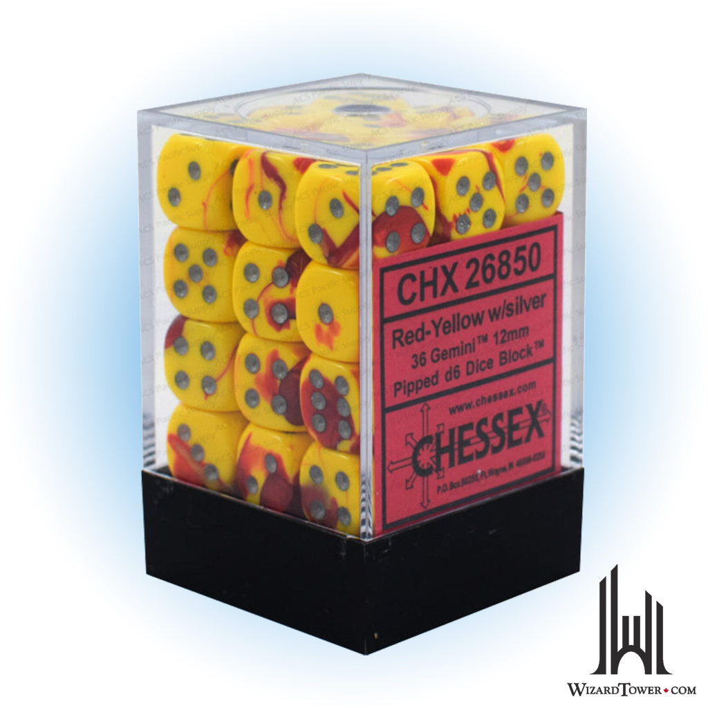 Dice Set - Gemini Red-Yellow / Silver 12mm d6 36ct