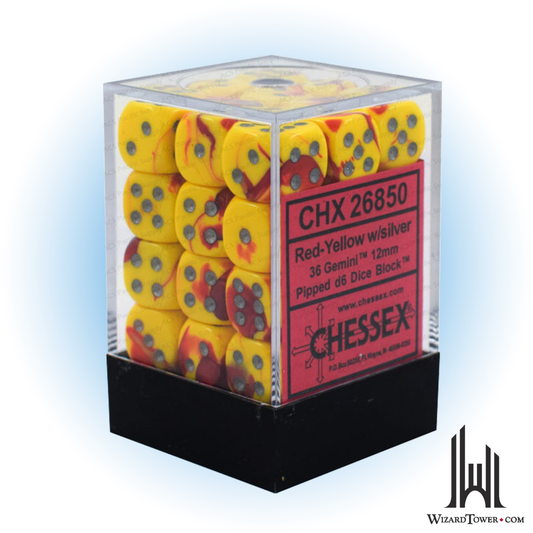 Dice Set - Gemini Red-Yellow / Silver 12mm d6 36ct