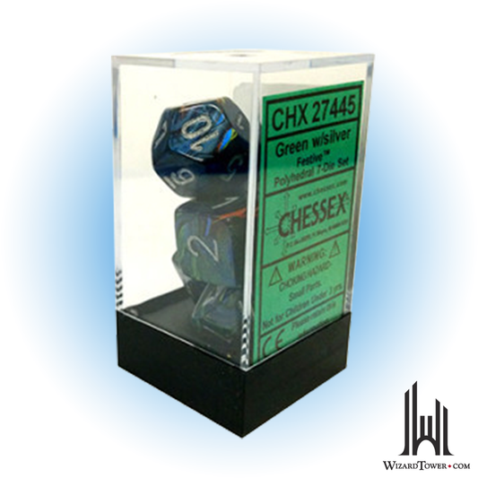 Dice Set - Festive Green / Silver 7ct