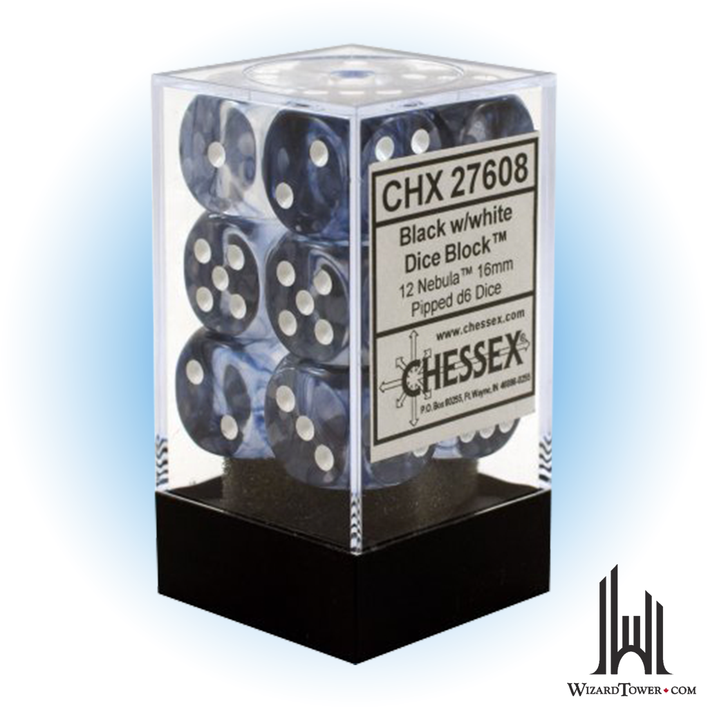 Dice Set - Nebula Black / White 16mm d6 12ct