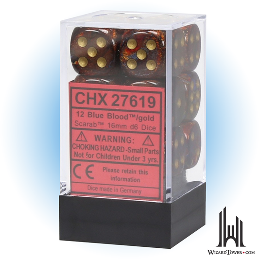 Dice Set - Scarab Blue Blood / Gold 16mm d6 12ct
