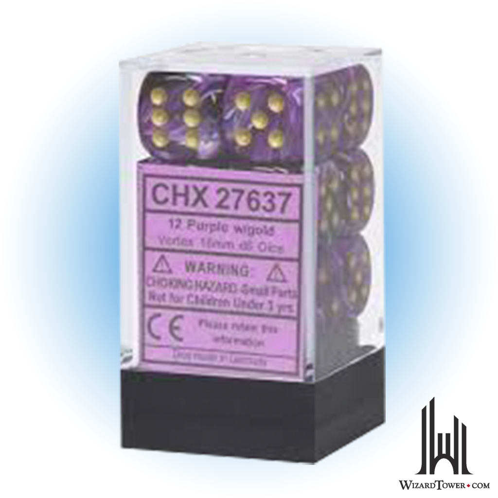 Dice Set - Vortex Purple / Gold 16mm d6 12ct