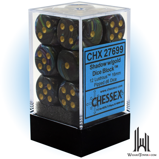 Dice Set - Lustrous Shadow / Gold 16mm d6 12ct