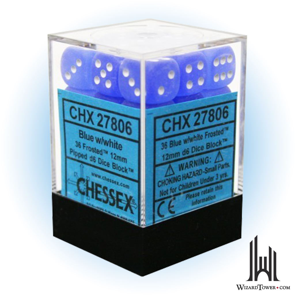 Dice Set - Frosted Blue / White 12mm d6 36ct