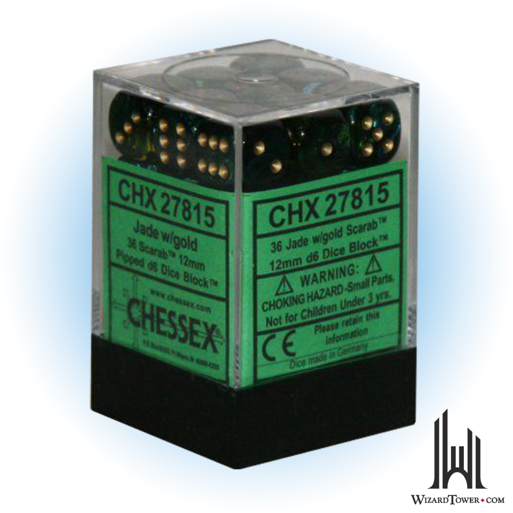 Dice Set - Scarab Jade / Gold 12mm d6 36ct