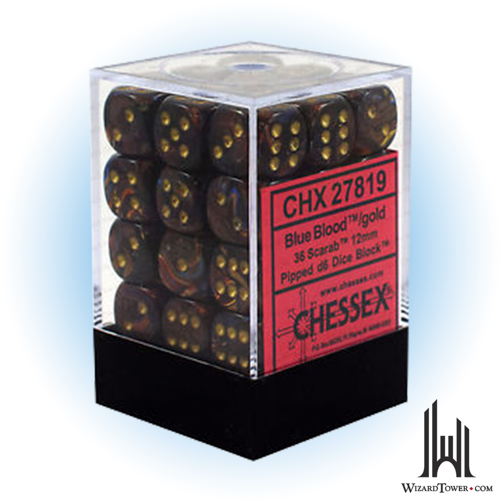 Dice Set - Scarab Blue Blood / Gold 12mm d6 36ct