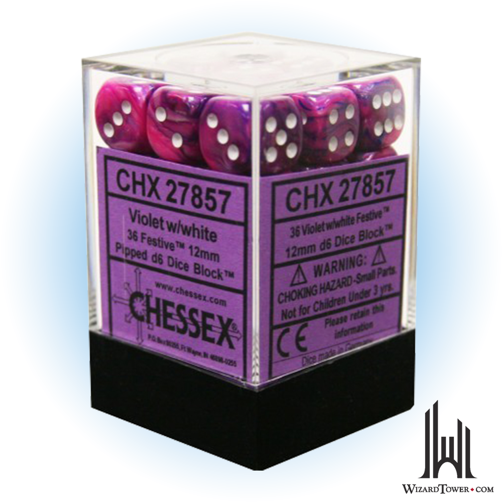 Dice Set - Festive Violet / White 12mm d6 36ct