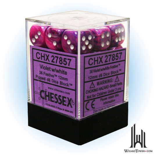 Dice Set - Festive Violet / White 12mm d6 36ct