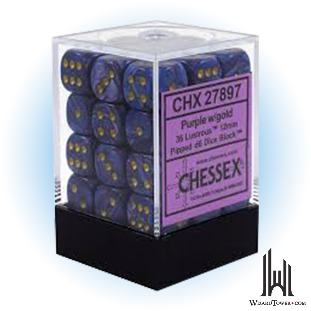 Dice Set - Lustrous Purple / Gold 12mm d6 36ct