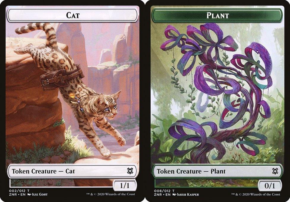 Cat (002) // Plant (008) Double-Sided Token - Foil