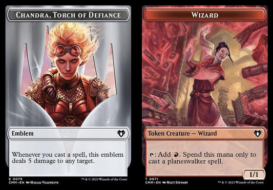 Chandra, Torch of Defiance Emblem (0079) // Wizard (0071) Double-Sided Token