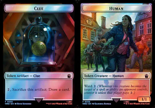 Clue (0055) // Human (0038) Double-Sided Token - Surge Foil