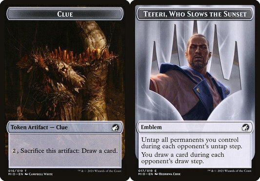 Clue (016) // Teferi, Who Slows the Sunset Emblem (017) Double-Sided Token - Foil