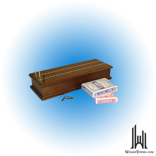 Cribbage - 3 Track Inlaid Walnut with Cards