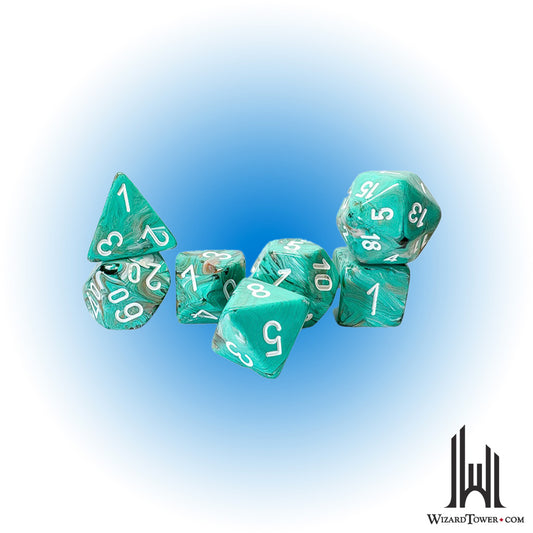 Dice Set - Marble Mega-Hedral Oxi-Copper/White 7ct