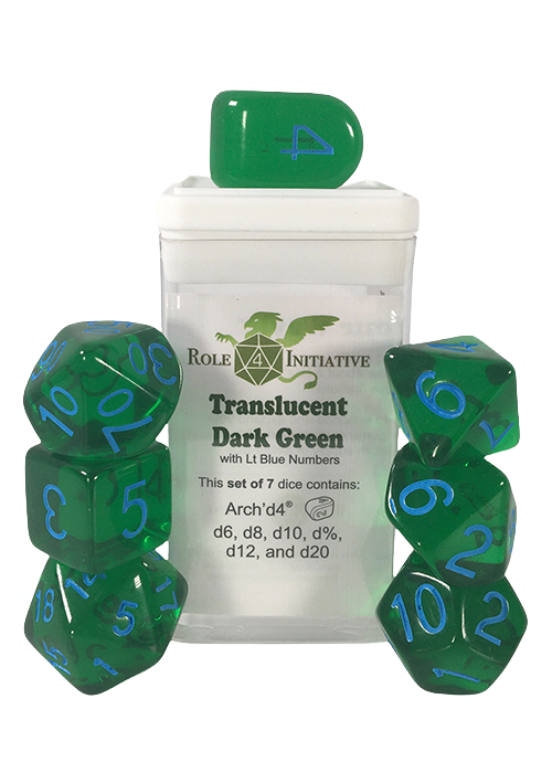 Dice Set - Translucent Dark Green / Light Blue 7ct