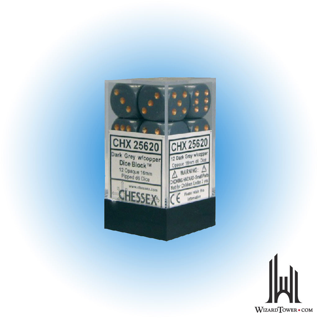 Dice Set - Opaque Dark Grey / Copper 16mm d6 12ct