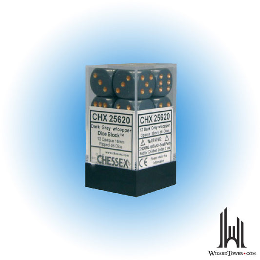 Dice Set - Opaque Dark Grey / Copper 16mm d6 12ct