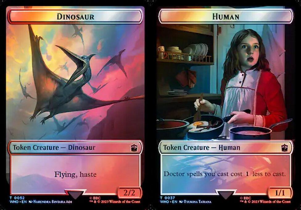 Dinosaur (0052) // Human (0037) Double-Sided Token - Surge Foil