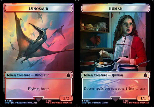Dinosaur (0052) // Human (0037) Double-Sided Token - Surge Foil