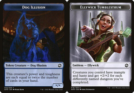 Dog Illusion (003) // Ellywick Tumblestrum Emblem (016) Double-Sided Token - Foil