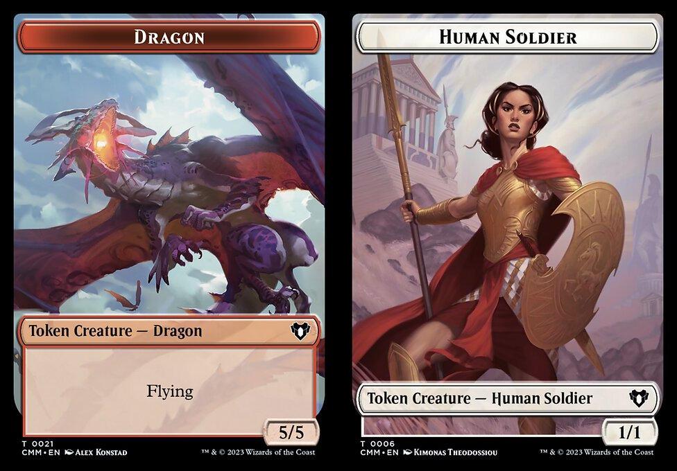 Dragon (0021) // Human Soldier (0006) Double-Sided Token - Foil