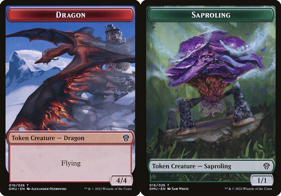 Dragon (010) // Saproling (018) Double-Sided Token - Foil