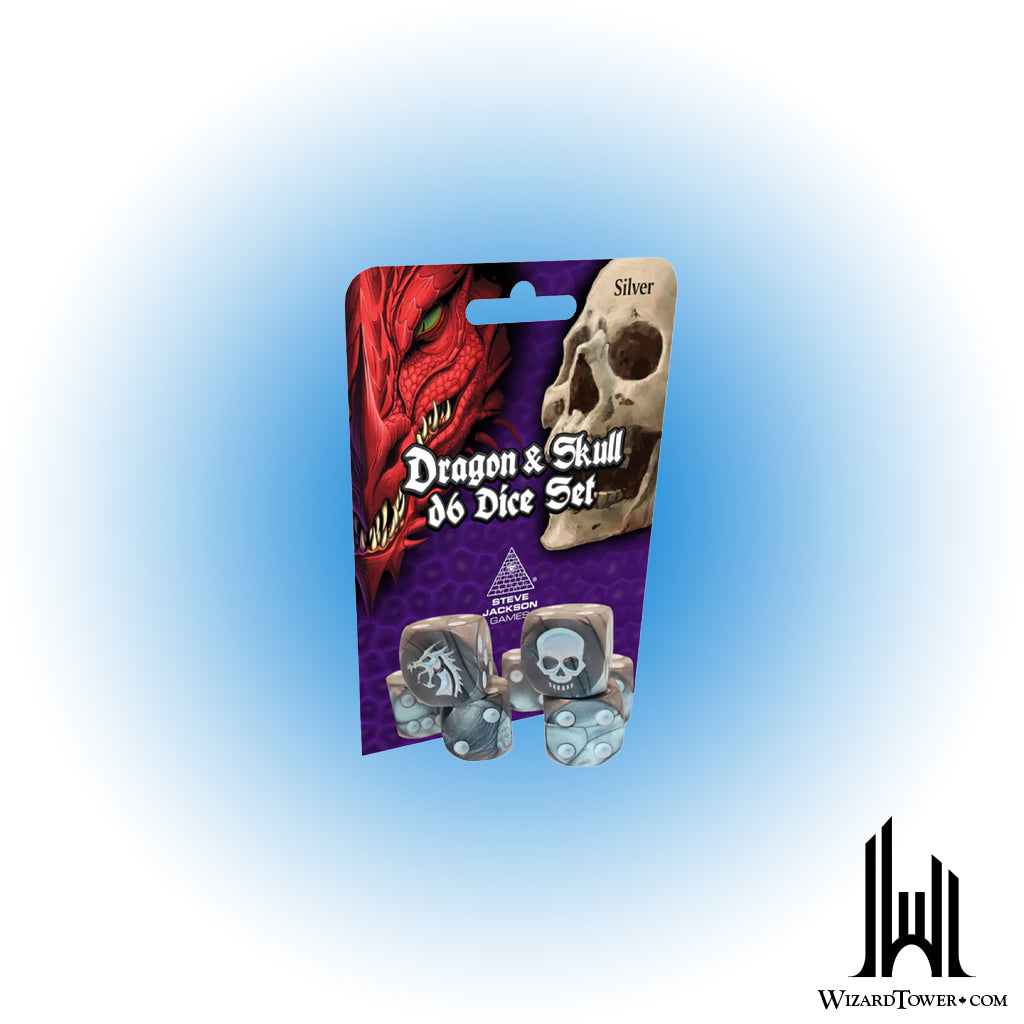 Dice Set - Dragon & Skull Silver d6 6ct