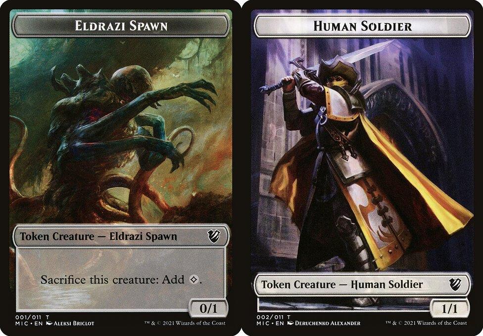 Eldrazi Spawn (001) // Human Soldier (002) Double-Sided Token